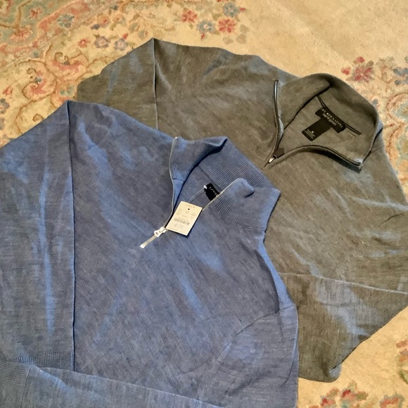 Pair Of Merino Wool Quarter Zip Sweaters Bloomingdale’s & J Crew Sz Med New - Picture 2 of 6